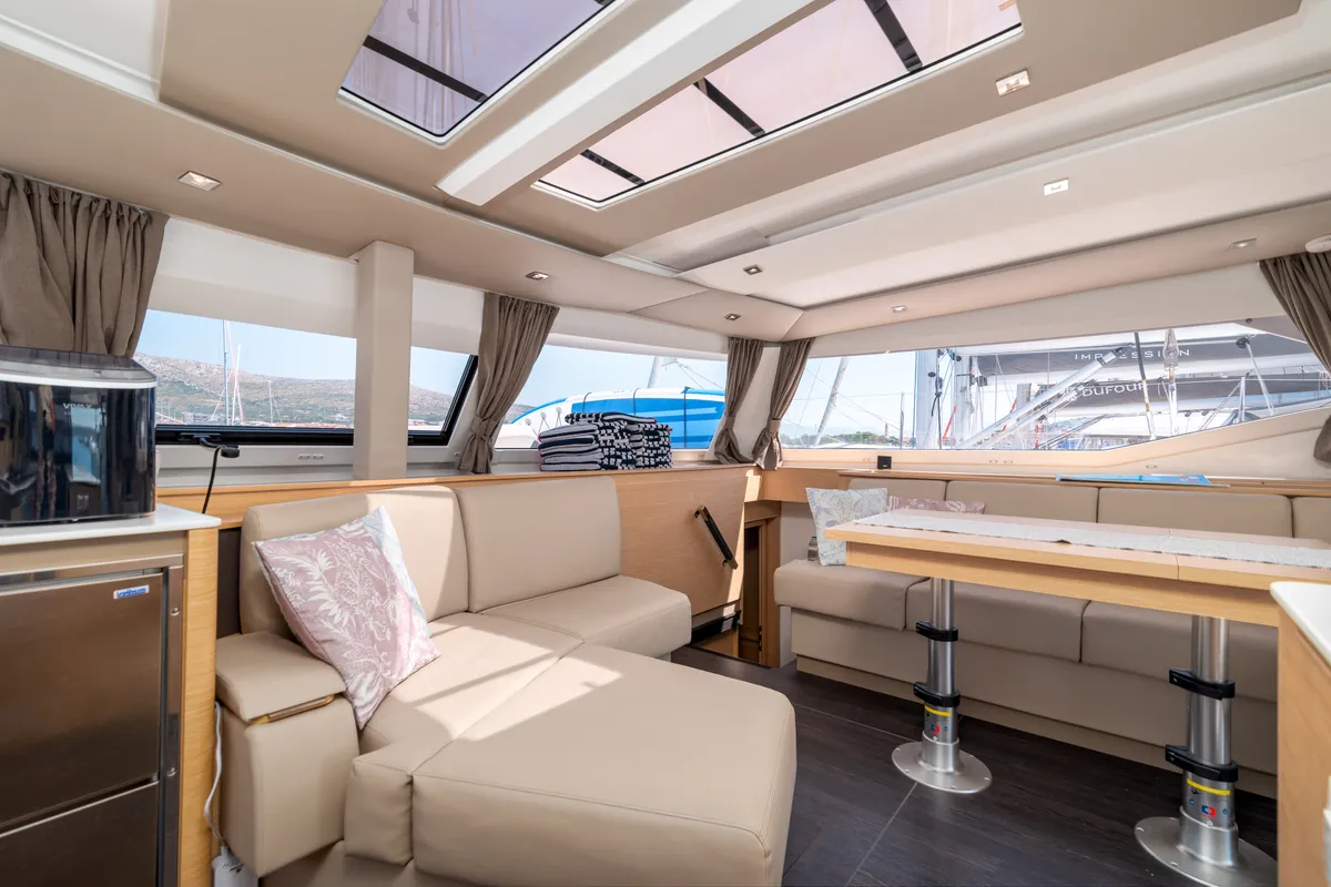 Salon of Ingrid, a Fountaine Pajot Aura 51 catamaran at Seget Donji, Croatia