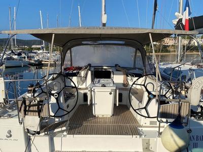Cockpit of JEAN BART III, a Beneteau Oceanis 40.1 sailboat at La Favière, France