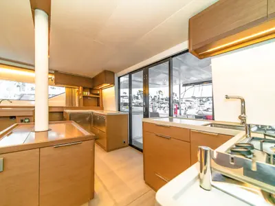 Galley of Just Infinity, a Lagoon 50 catamaran at Gouvia, Greece