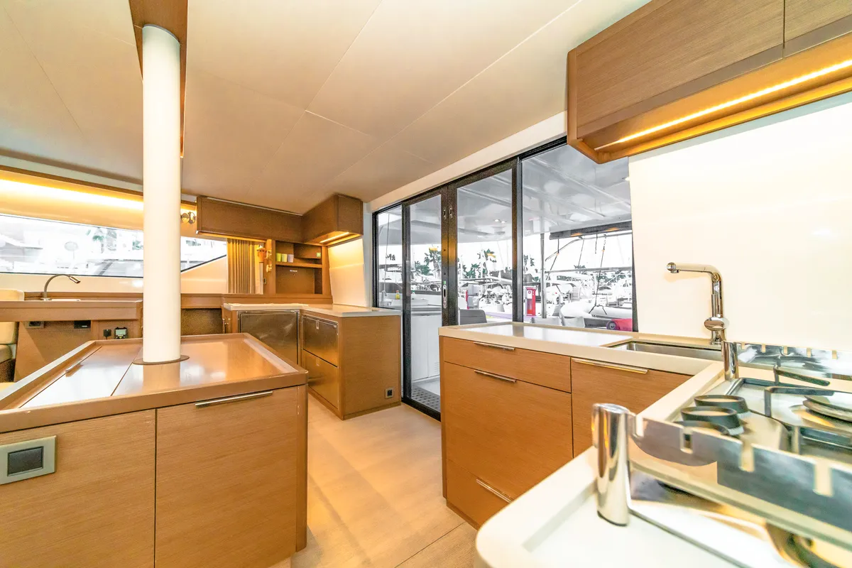 Galley of Just Infinity, a Lagoon 50 catamaran at Gouvia, Greece