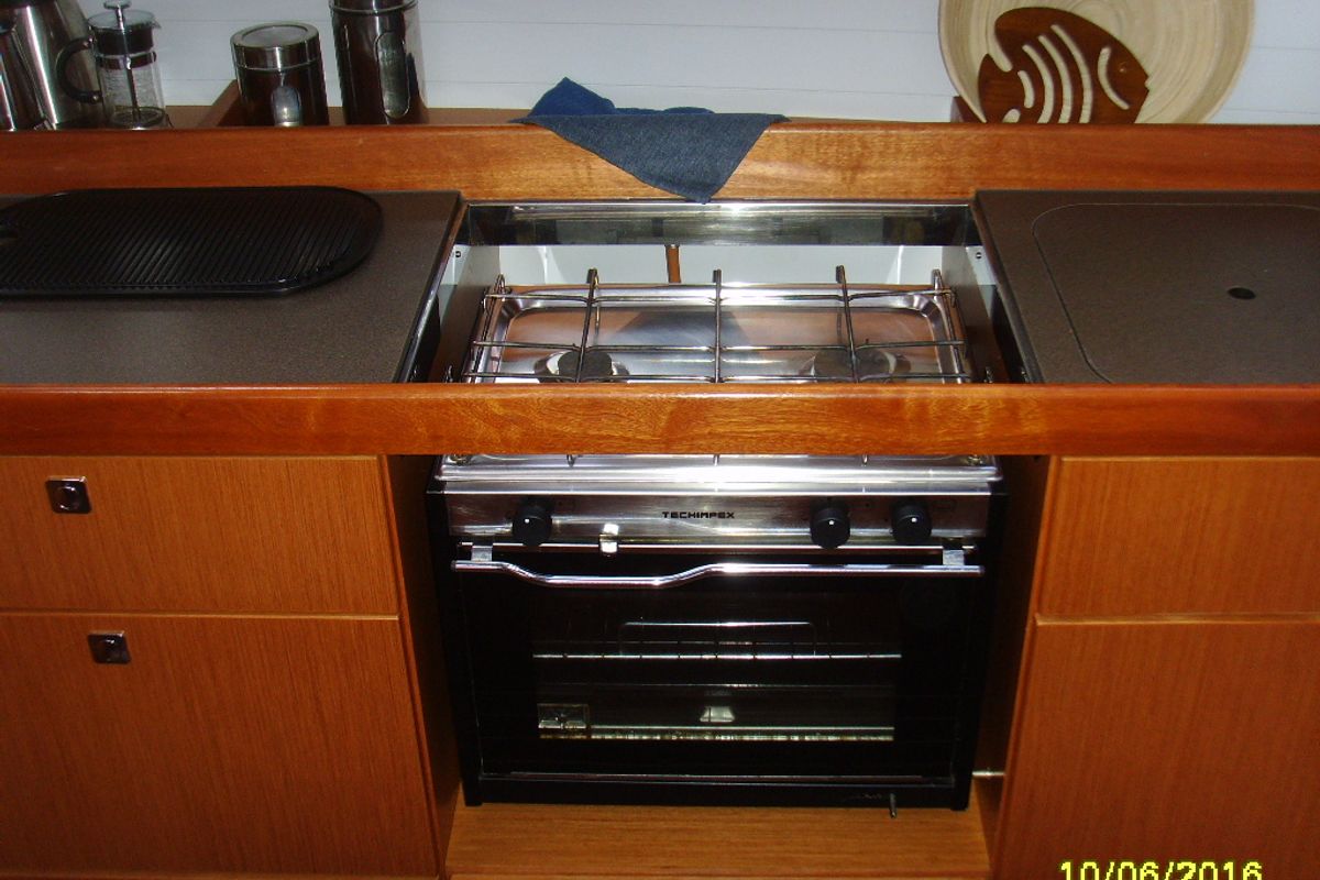 Galley of Zefyros, a Bavaria 46 Cruiser sailboat at Municipal Unit of Lefkada, Greece