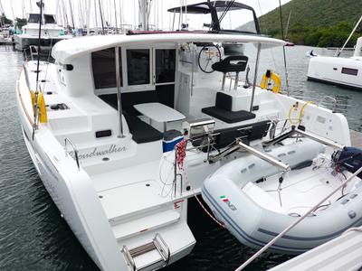 Deck of Cloudwalker, a Lagoon 40 OW catamaran at Road Town, British Virgin Islands