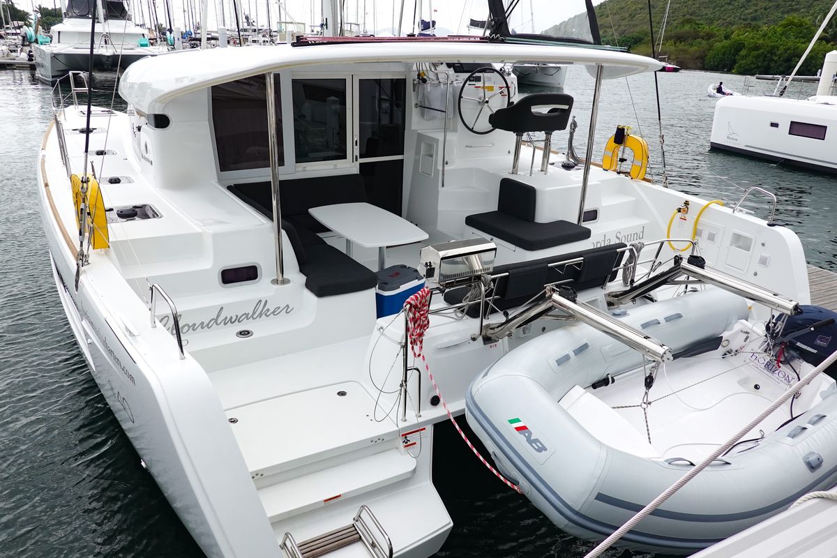 Deck of Cloudwalker, a Lagoon 40 OW catamaran at Road Town, British Virgin Islands