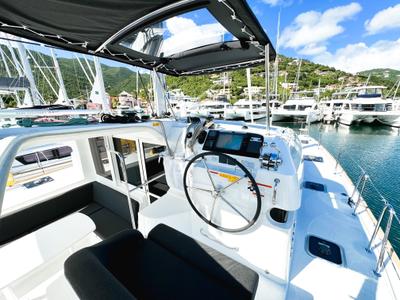 Cockpit of Cloudwalker, a Lagoon 40 OW catamaran at Road Town, British Virgin Islands