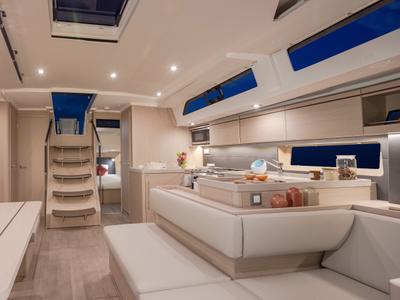 Salon of Sunsail 52.4 Classic, a Beneteau Oceanis 51.1 sailboat at Municipal Unit of Lefkada, Greece