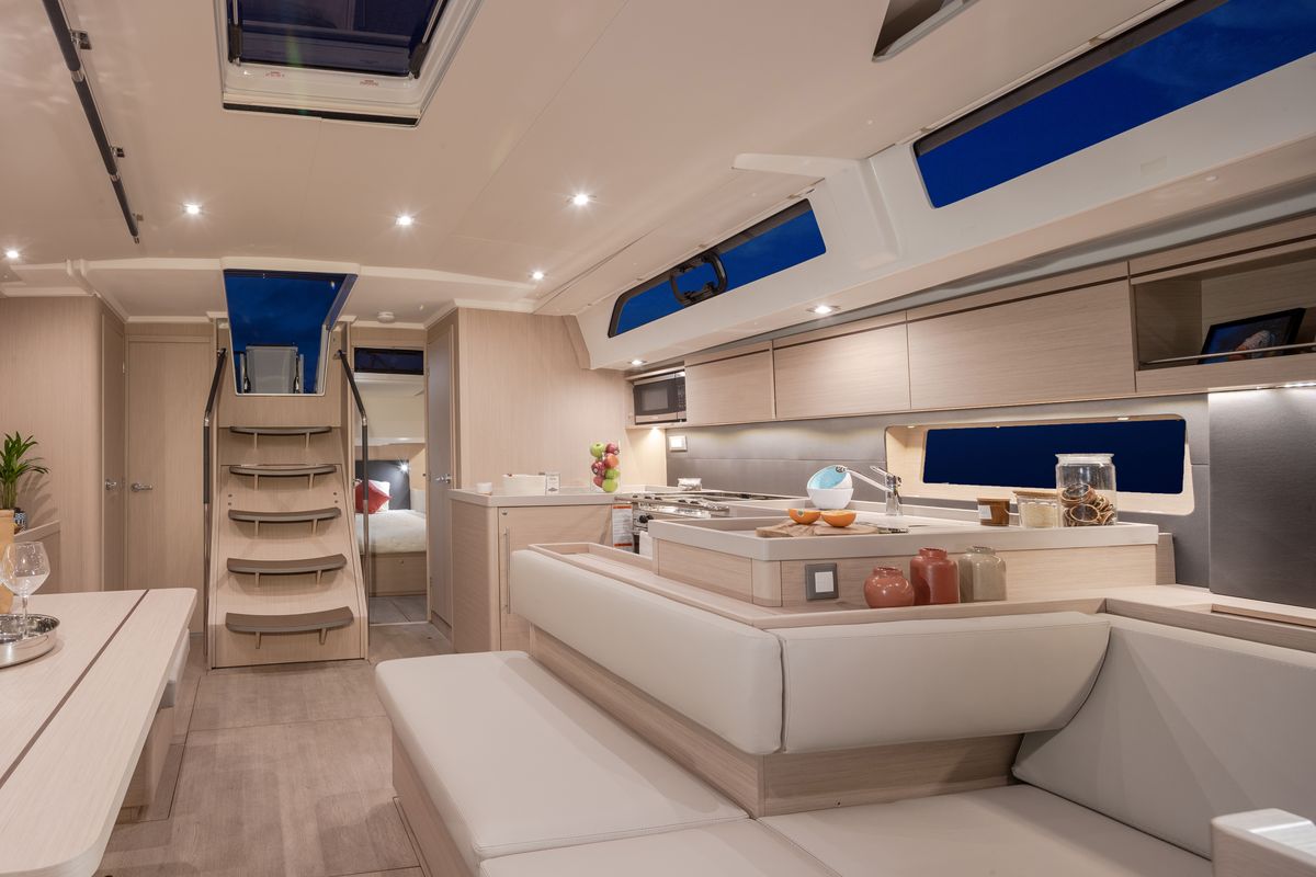 Salon of Sunsail 52.4 Classic, a Beneteau Oceanis 51.1 sailboat at Municipal Unit of Lefkada, Greece