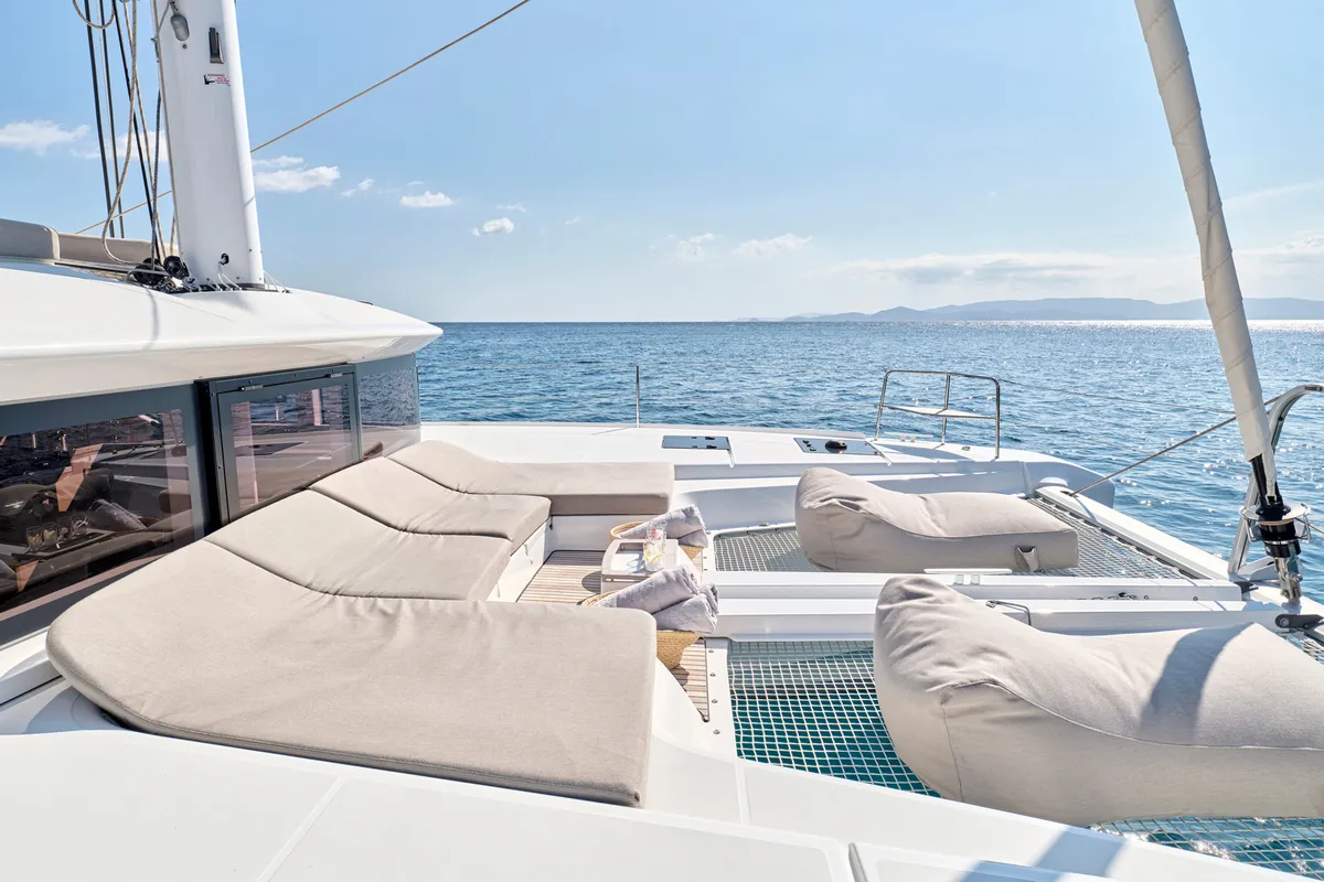 Deck of Efkrati, a Lagoon 51 catamaran at Athens, Greece