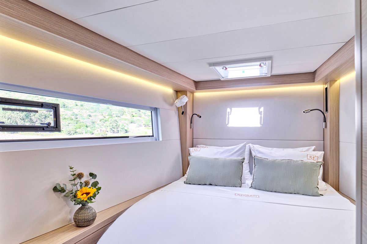 Cabin on Efkrati, a Lagoon 51 catamaran at Athens, Greece