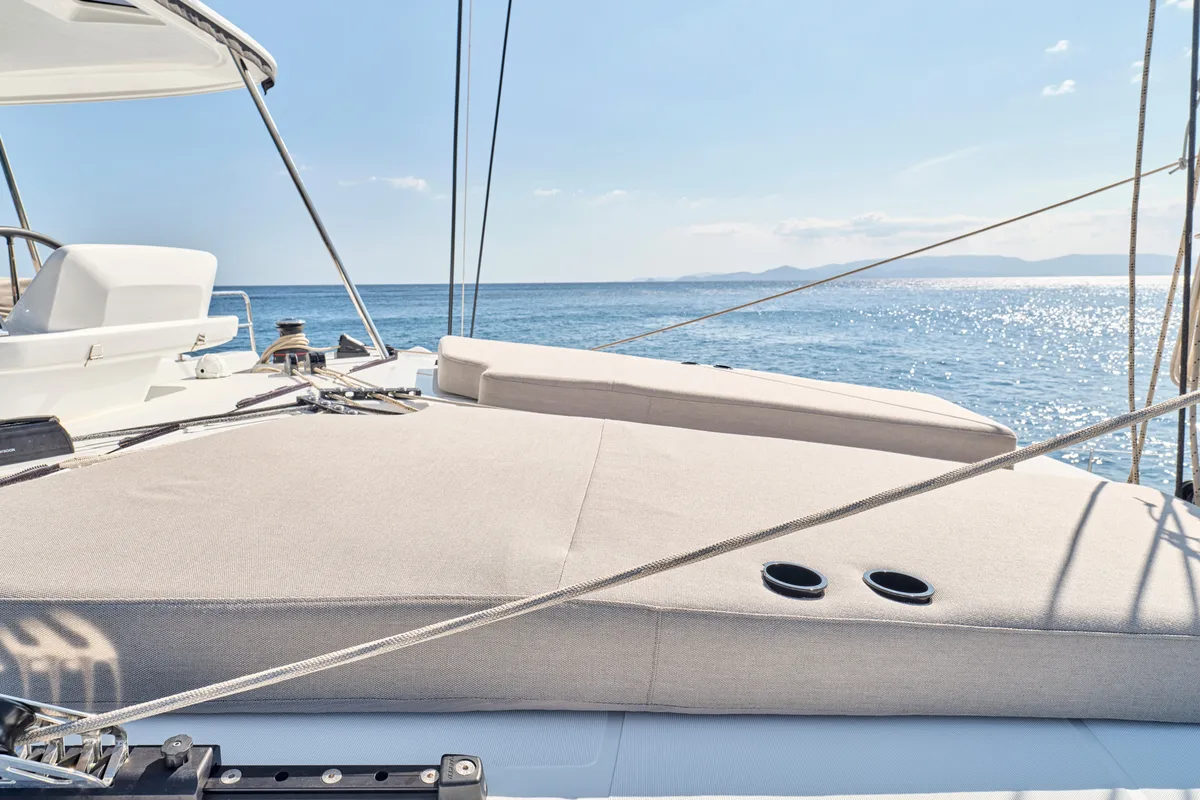 Deck of Efkrati, a Lagoon 51 catamaran at Athens, Greece