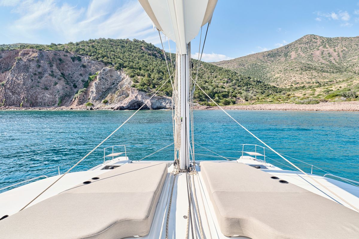 Deck of Efkrati, a Lagoon 51 catamaran at Athens, Greece