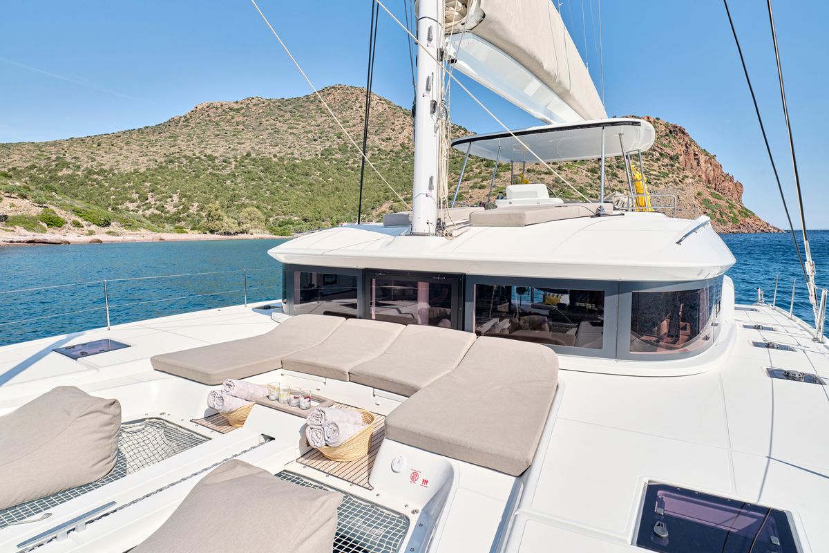 Deck of Efkrati, a Lagoon 51 catamaran at Athens, Greece