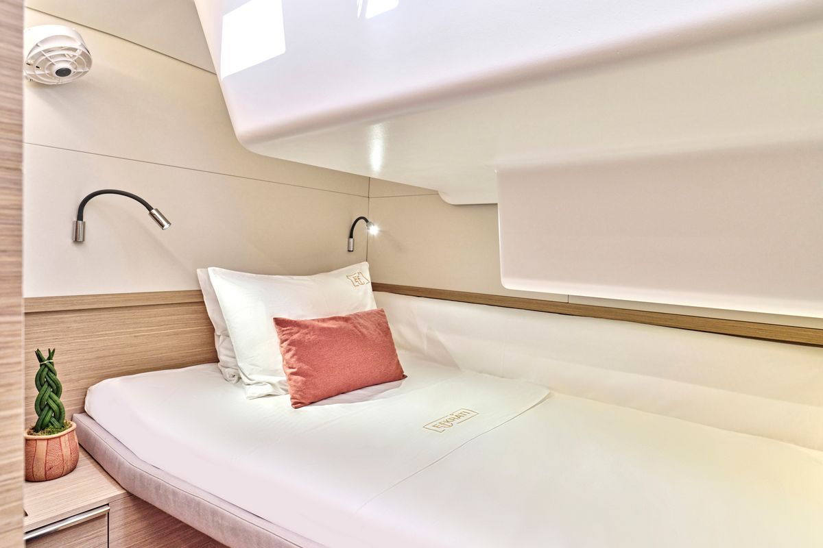 Cabin on Efkrati, a Lagoon 51 catamaran at Athens, Greece