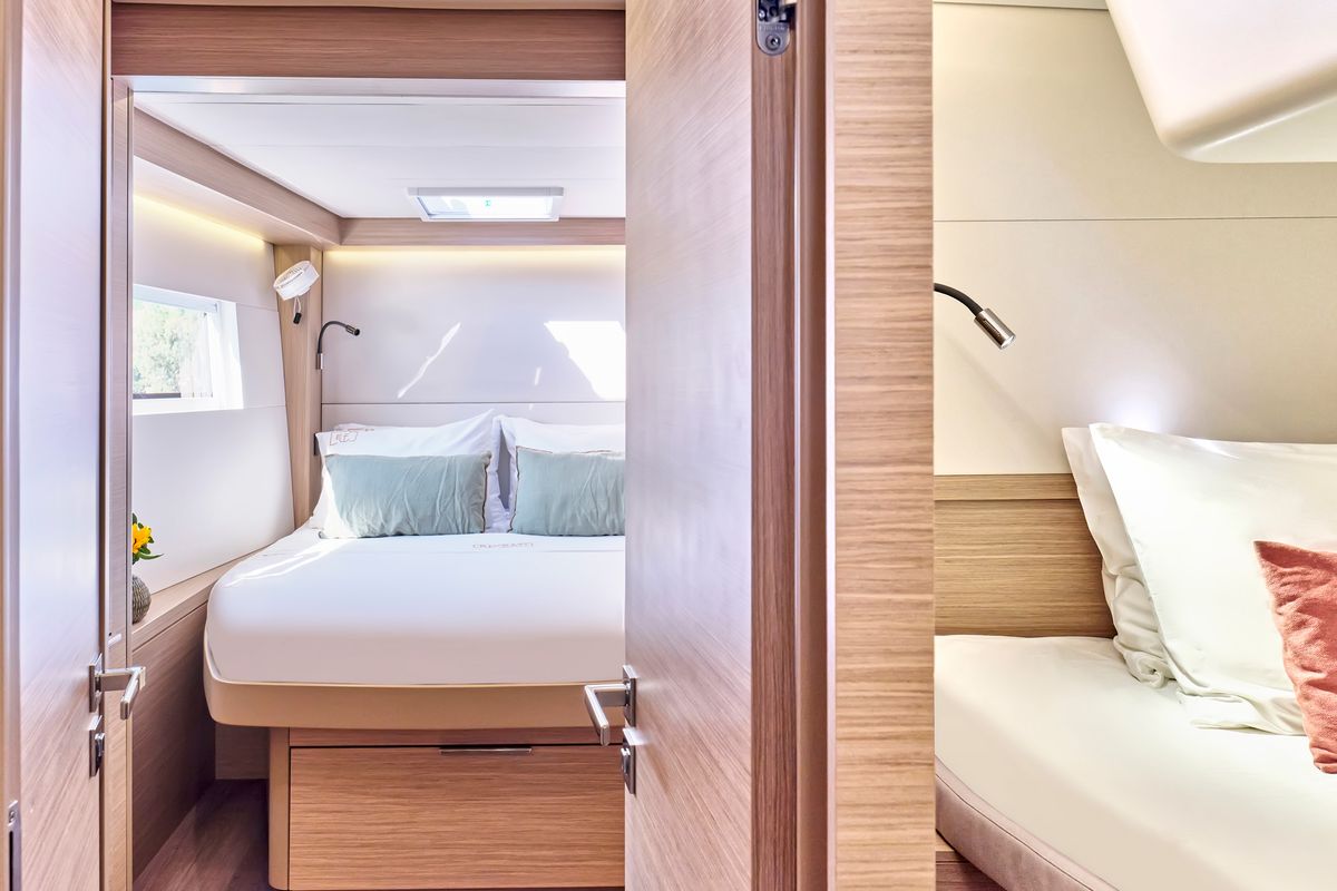 Cabin on Efkrati, a Lagoon 51 catamaran at Athens, Greece