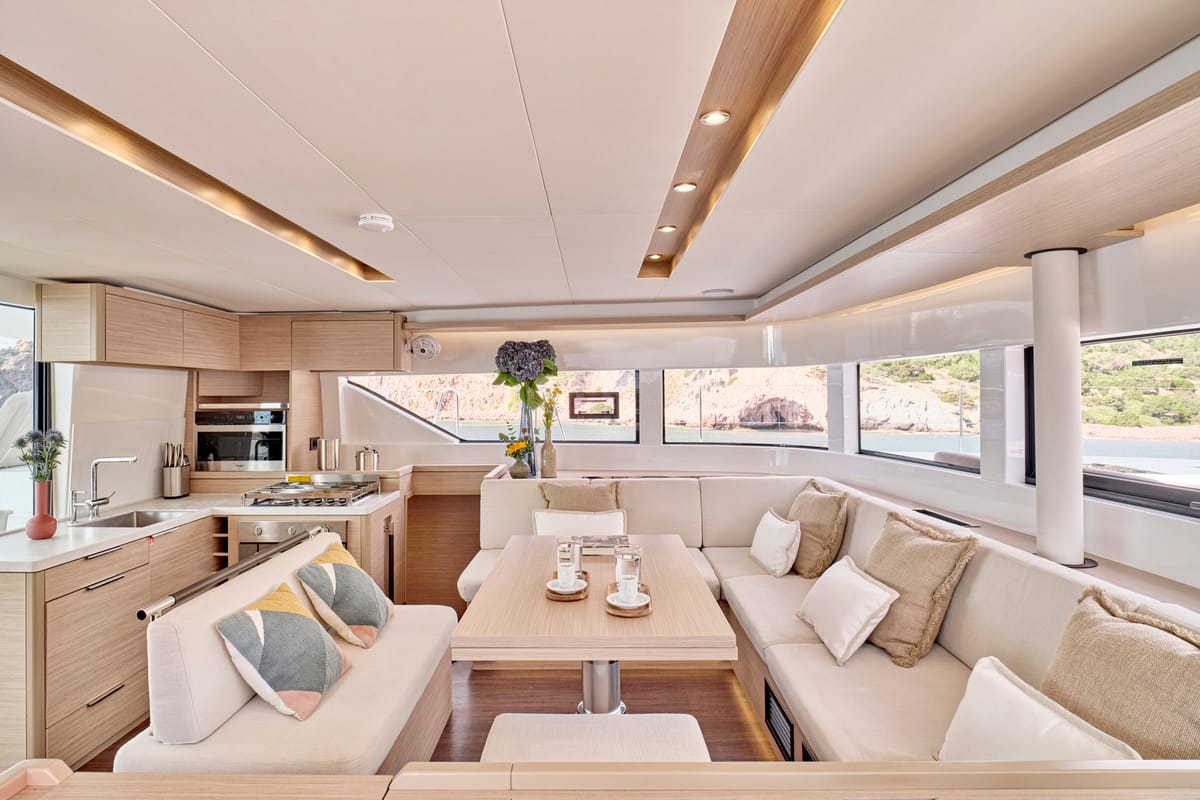 Salon of Efkrati, a Lagoon 51 catamaran at Athens, Greece