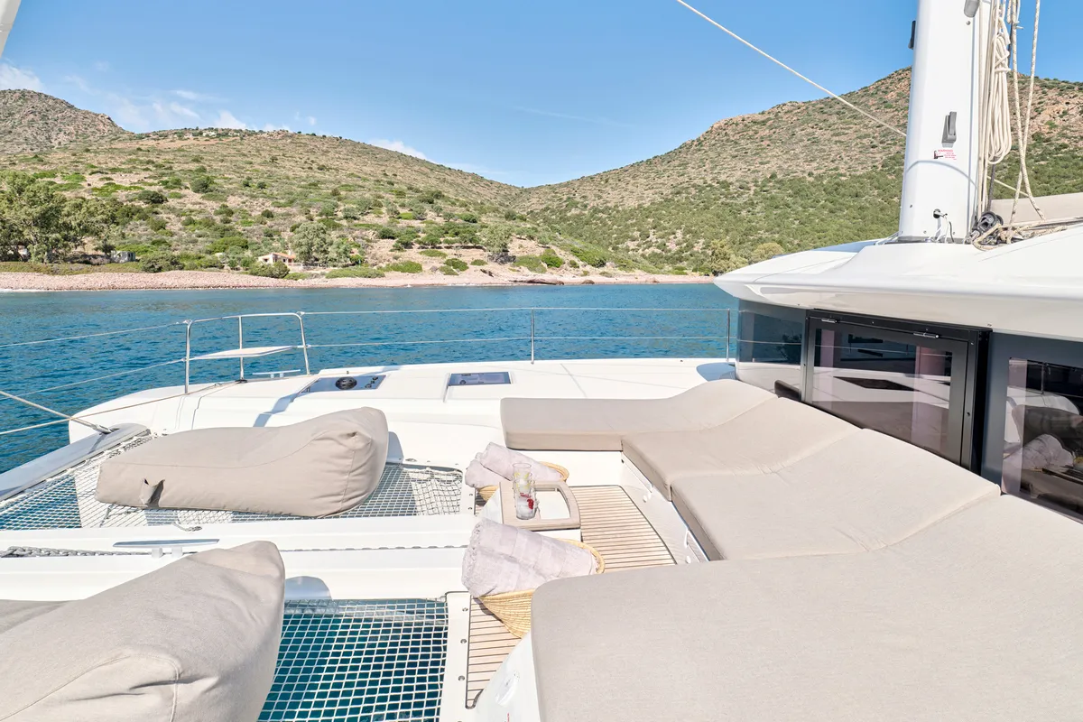 Deck of Efkrati, a Lagoon 51 catamaran at Athens, Greece
