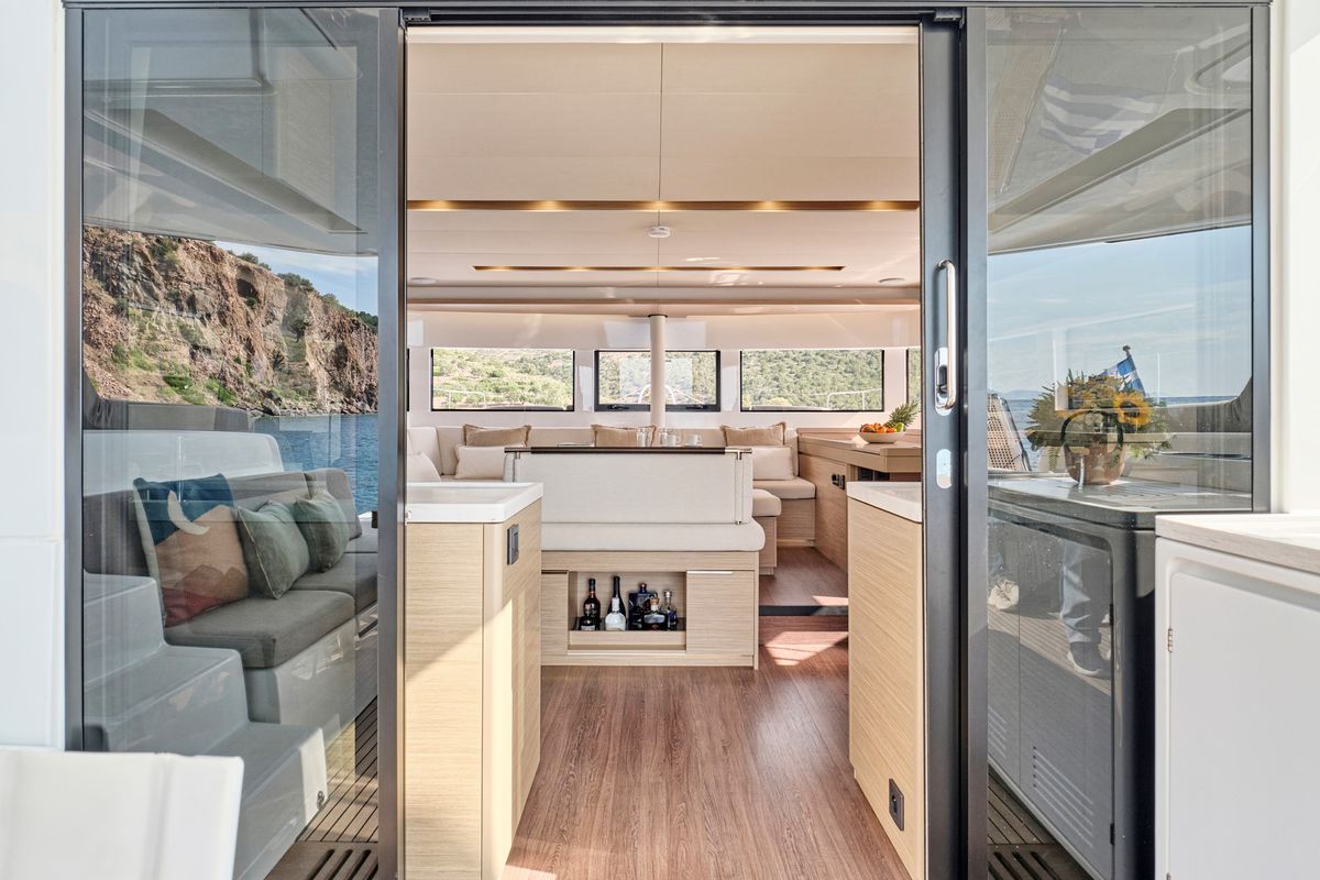 Salon of Efkrati, a Lagoon 51 catamaran at Athens, Greece