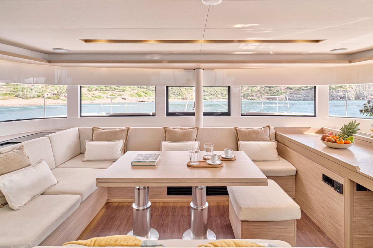Salon of Efkrati, a Lagoon 51 catamaran at Athens, Greece