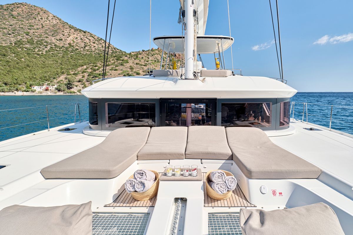 Deck of Efkrati, a Lagoon 51 catamaran at Athens, Greece