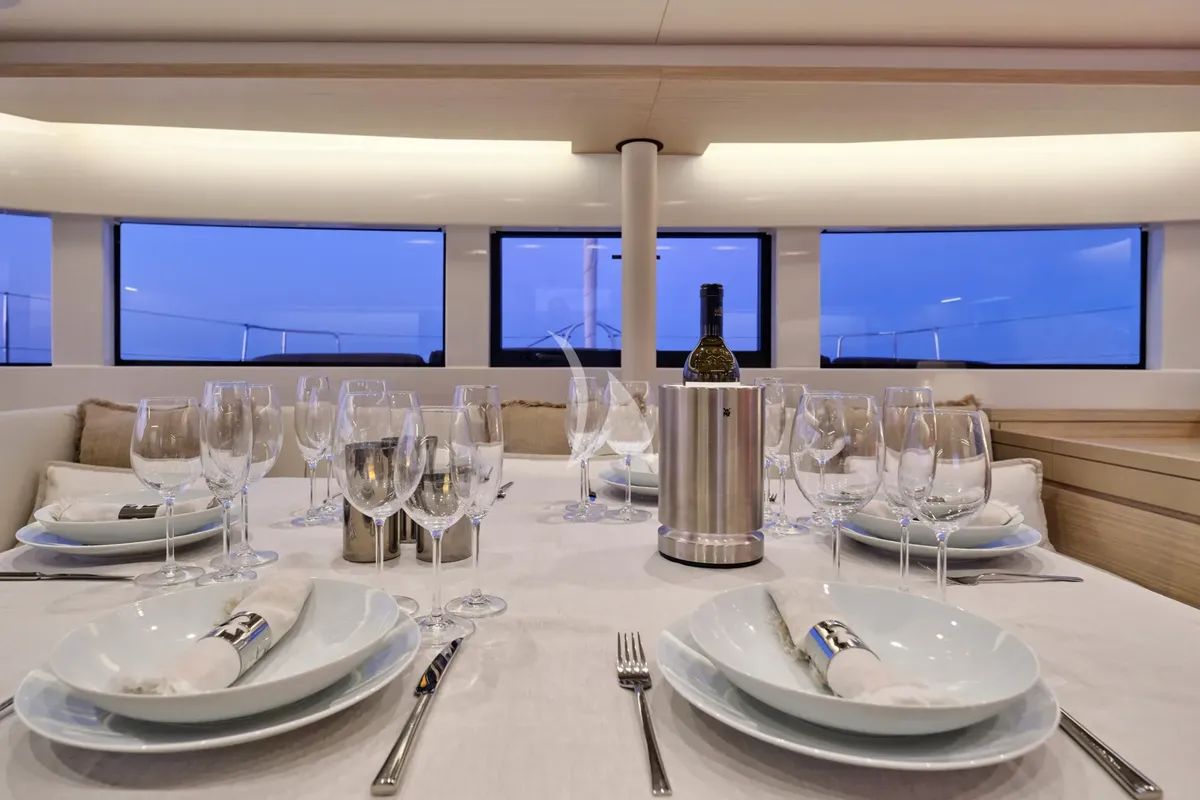 Salon of Efkrati, a Lagoon 51 catamaran at Athens, Greece