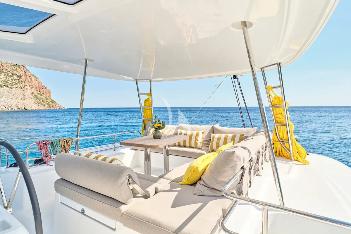Deck of Efkrati, a Lagoon 51 catamaran at Athens, Greece