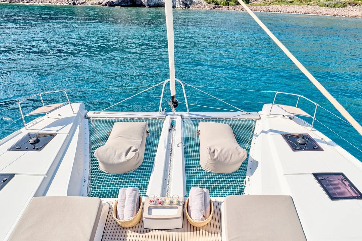 Deck of Efkrati, a Lagoon 51 catamaran at Athens, Greece