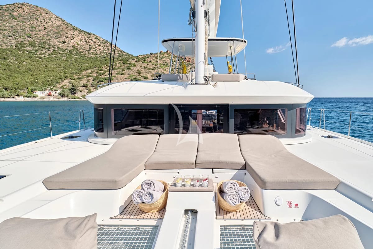Deck of Efkrati, a Lagoon 51 catamaran at Athens, Greece