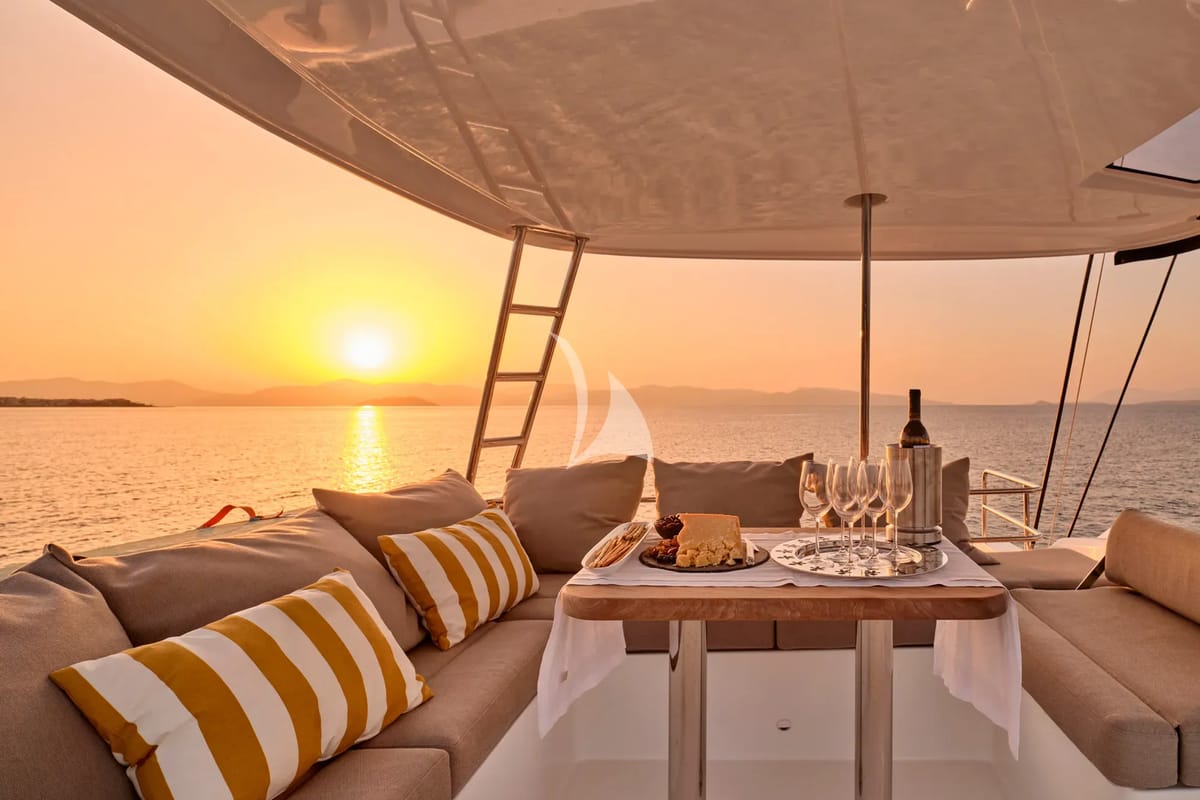 Deck of Efkrati, a Lagoon 51 catamaran at Athens, Greece