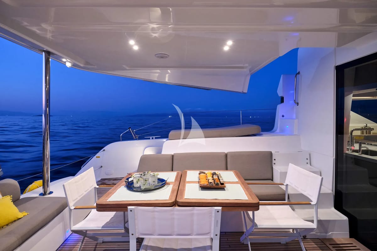 Deck of Efkrati, a Lagoon 51 catamaran at Athens, Greece