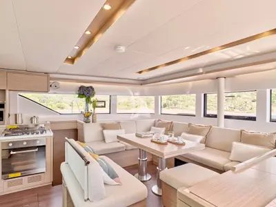Salon of Efkrati, a Lagoon 51 catamaran at Athens, Greece
