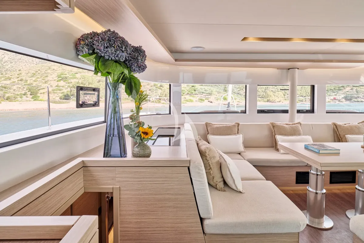 Salon of Efkrati, a Lagoon 51 catamaran at Athens, Greece