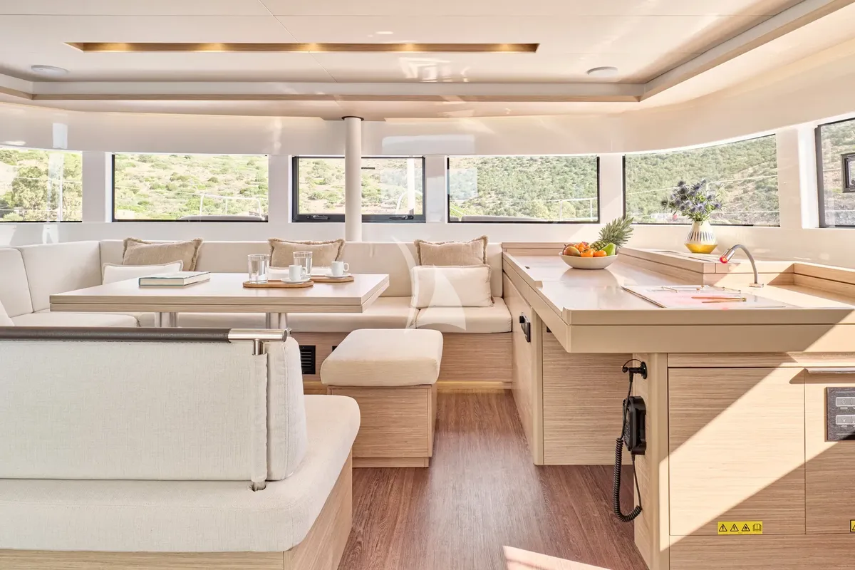 Salon of Efkrati, a Lagoon 51 catamaran at Athens, Greece
