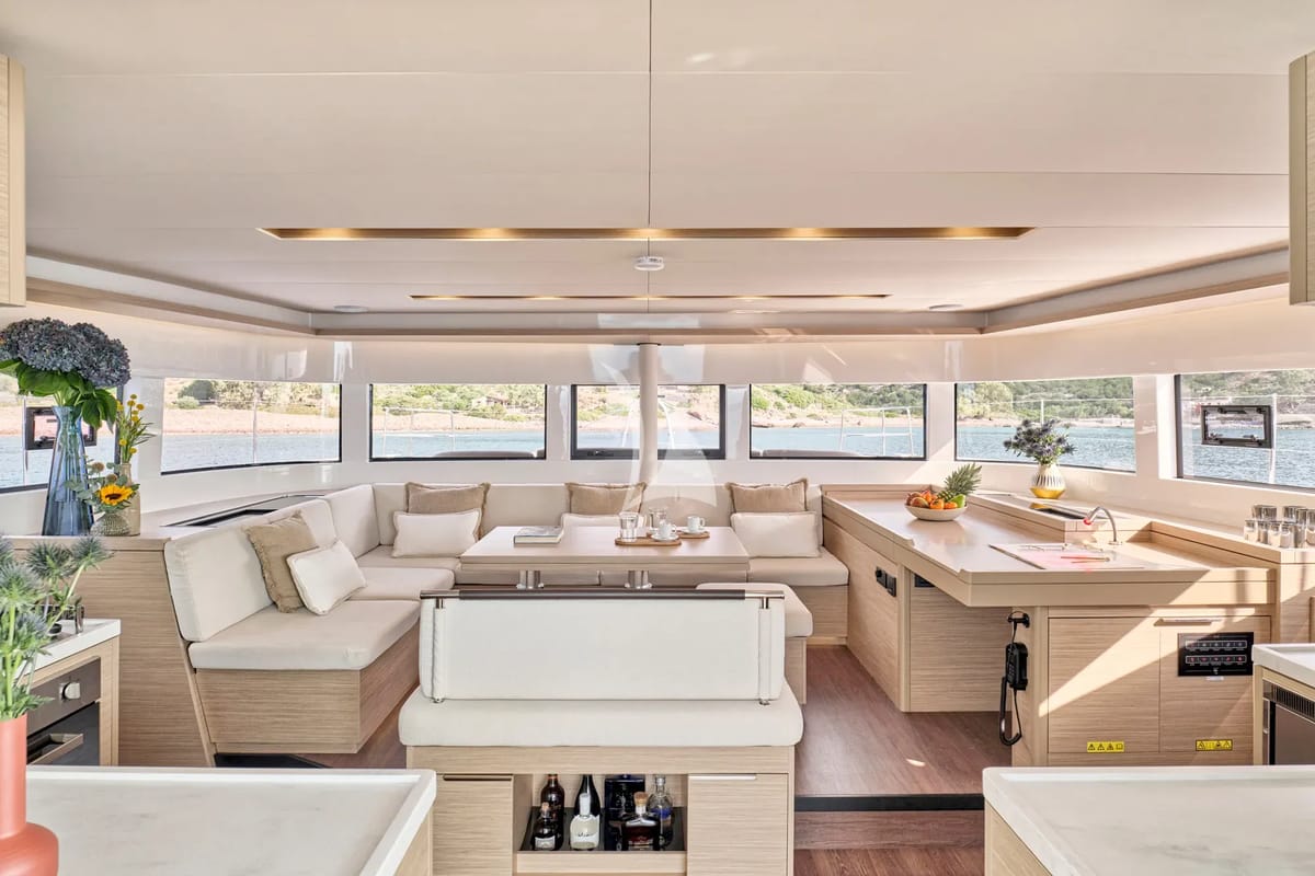 Salon of Efkrati, a Lagoon 51 catamaran at Athens, Greece