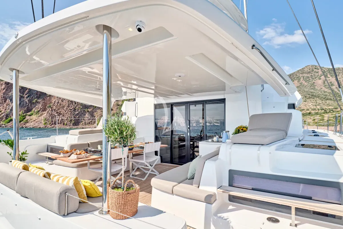 Deck of Efkrati, a Lagoon 51 catamaran at Athens, Greece