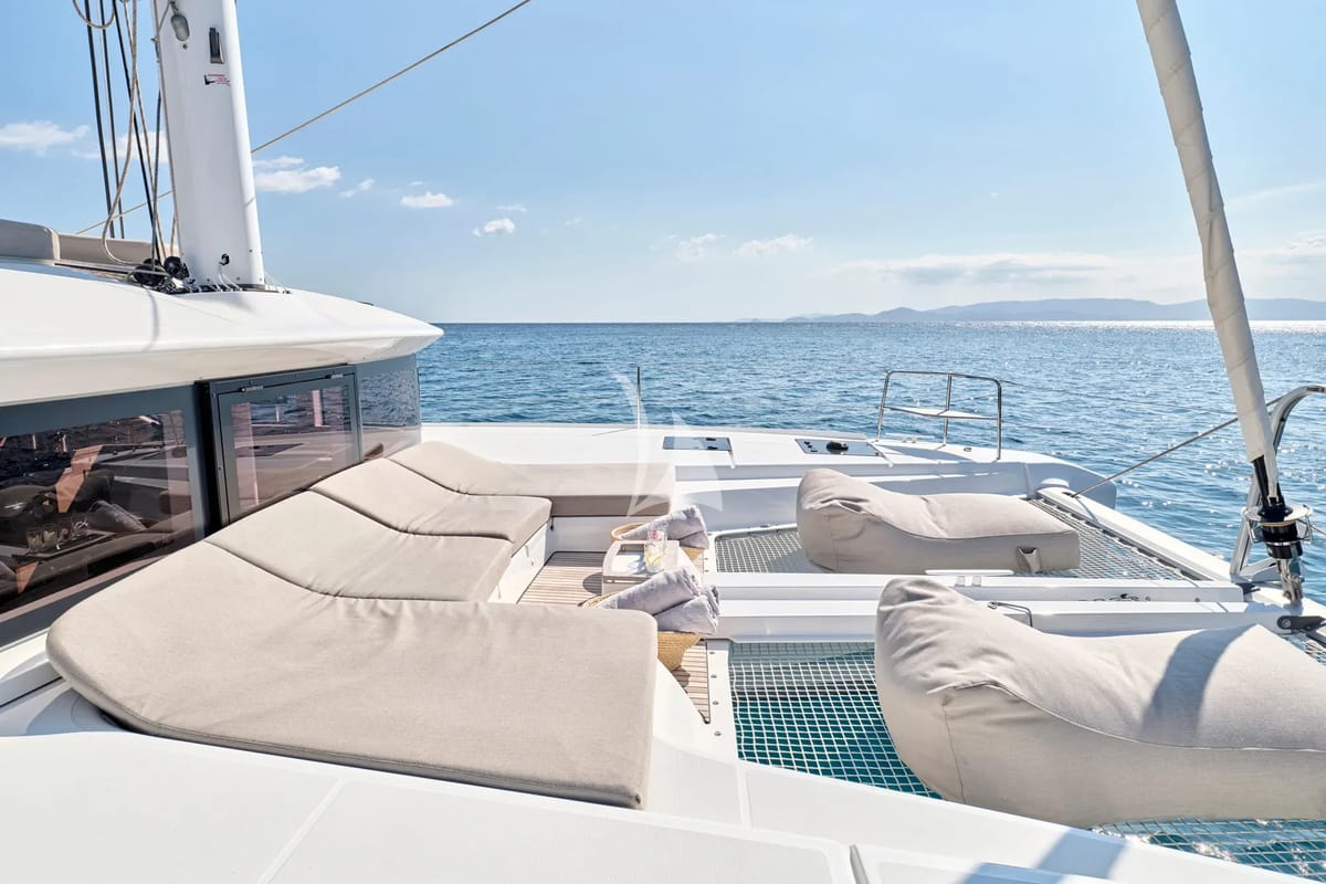 Deck of Efkrati, a Lagoon 51 catamaran at Athens, Greece