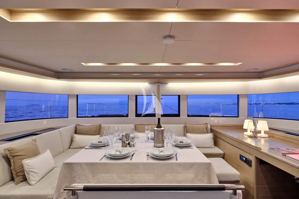 Salon of Efkrati, a Lagoon 51 catamaran at Athens, Greece