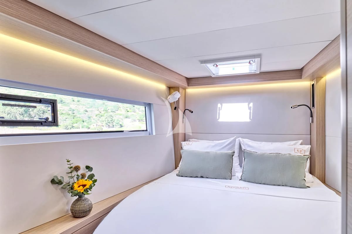 Cabin on Efkrati, a Lagoon 51 catamaran at Athens, Greece