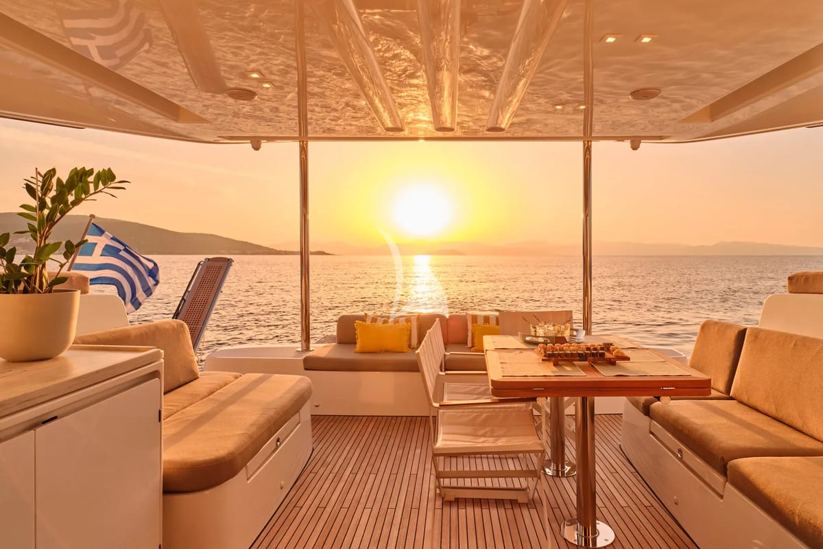 Deck of Efkrati, a Lagoon 51 catamaran at Athens, Greece