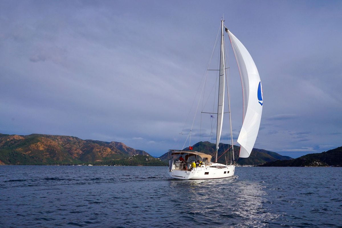 Exterior view of Caputh, a Jeanneau 51 sailboat at Marmaris, Turkey