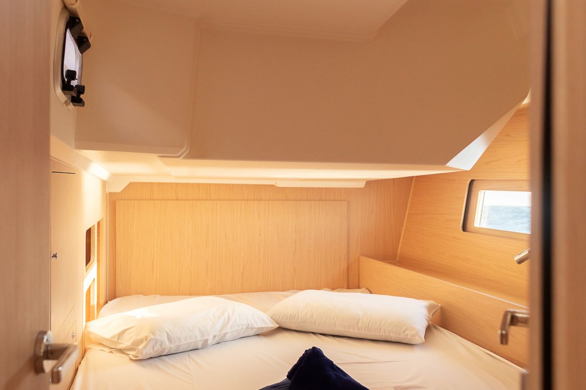 Cabin on Kos 46.8, a Beneteau Oceanis 46.1 sailboat at Municipal Unit of Lefkada, Greece