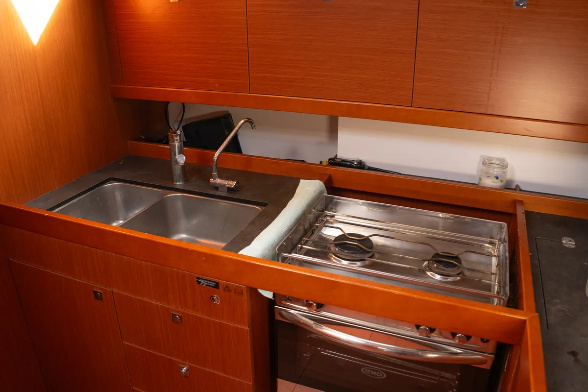Galley of Comfort, a Beneteau Oceanis 45 sailboat at San Miguel de Abona, Spain