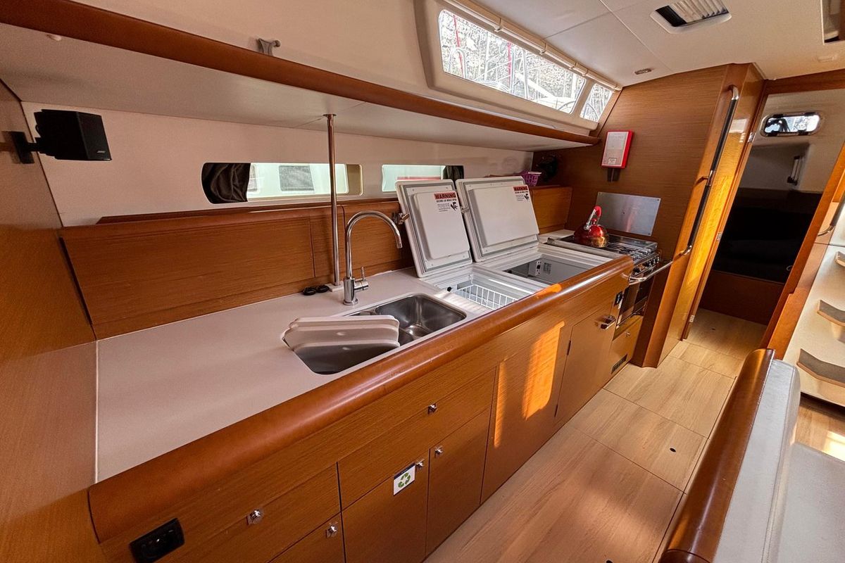 Galley of Moonlight, a Jeanneau Sun Odyssey 479 sailboat at Grad Pula, Croatia