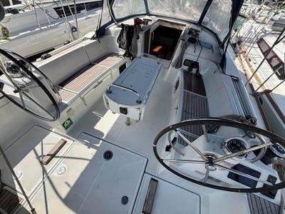 Cockpit of Moonlight, a Jeanneau Sun Odyssey 479 sailboat at Grad Pula, Croatia