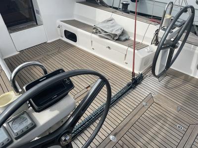 Cockpit of Carolina, a Elan 450 sailboat at Rodi Garganico, Italy