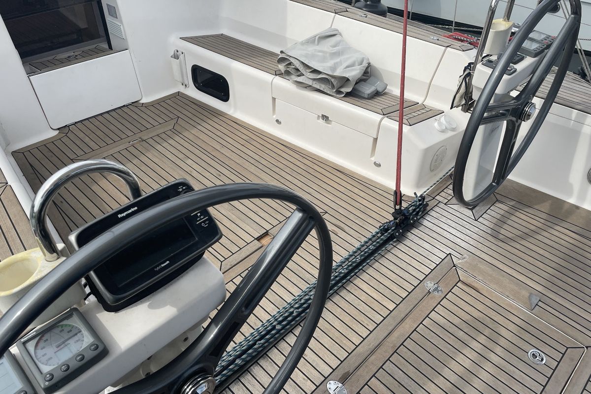 Cockpit of Carolina, a Elan 450 sailboat at Rodi Garganico, Italy