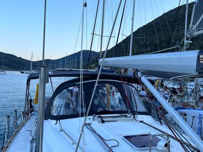 Deck of Marivana M, a Bavaria 46 Cruiser sailboat at Volos Municipality, Greece