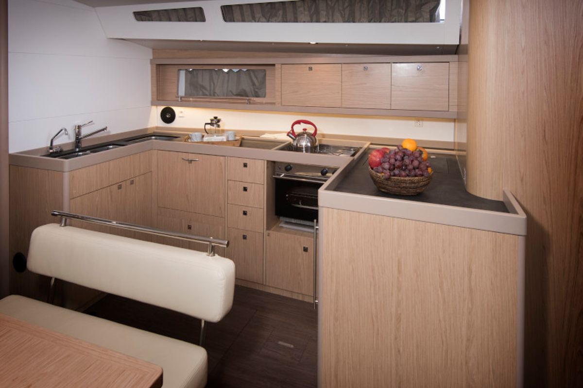 Galley of TRIM, a Beneteau Oceanis 48 sailboat at Grad Kaštela, Croatia