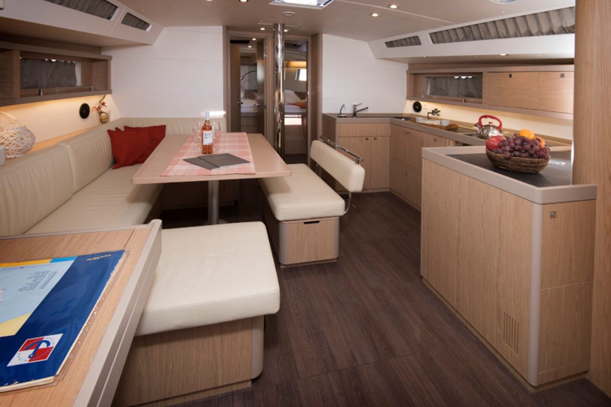 Salon of TRIM, a Beneteau Oceanis 48 sailboat at Grad Kaštela, Croatia