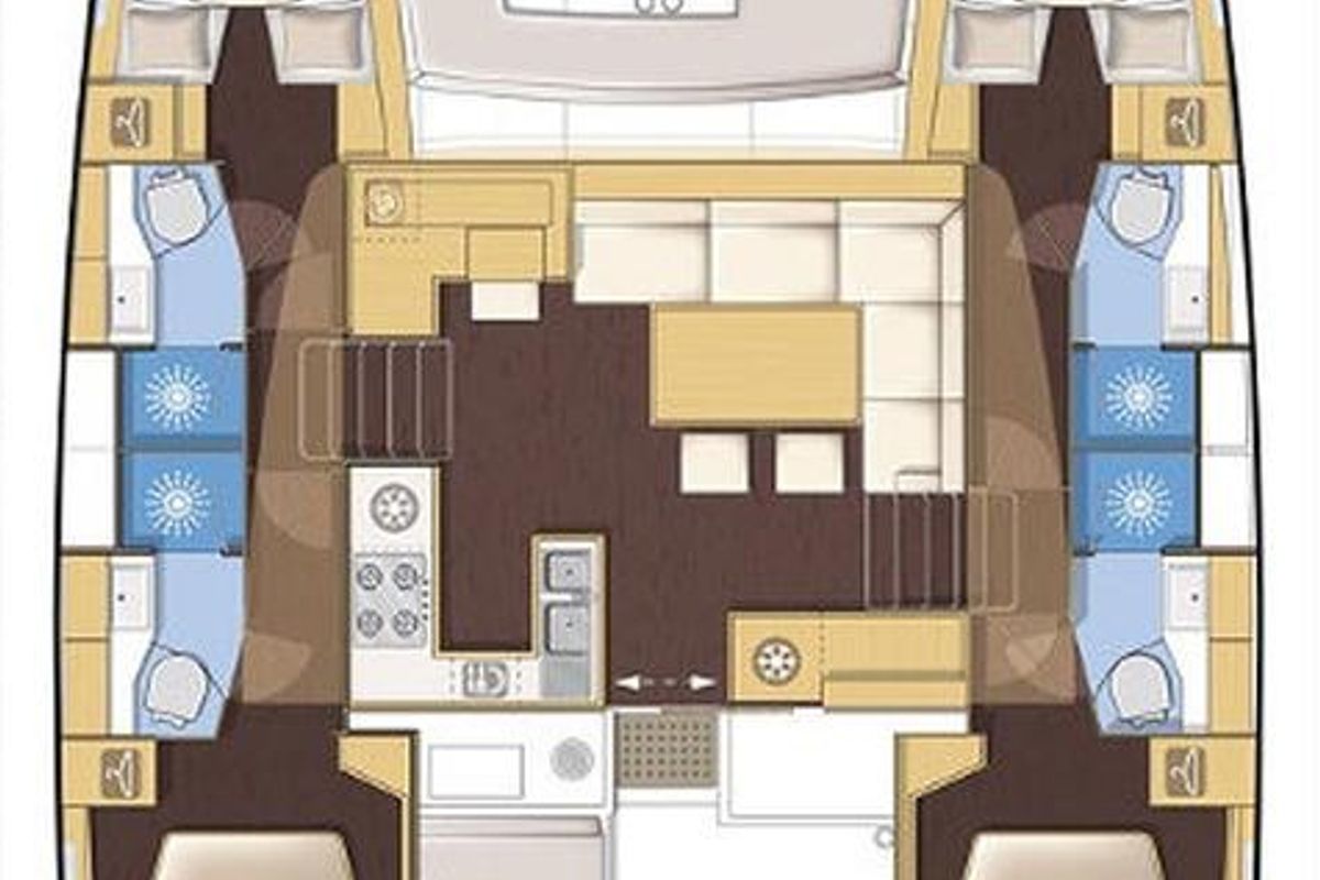 Floor plan of Fulmar, a Lagoon 450 S catamaran at Općina Marina, Croatia