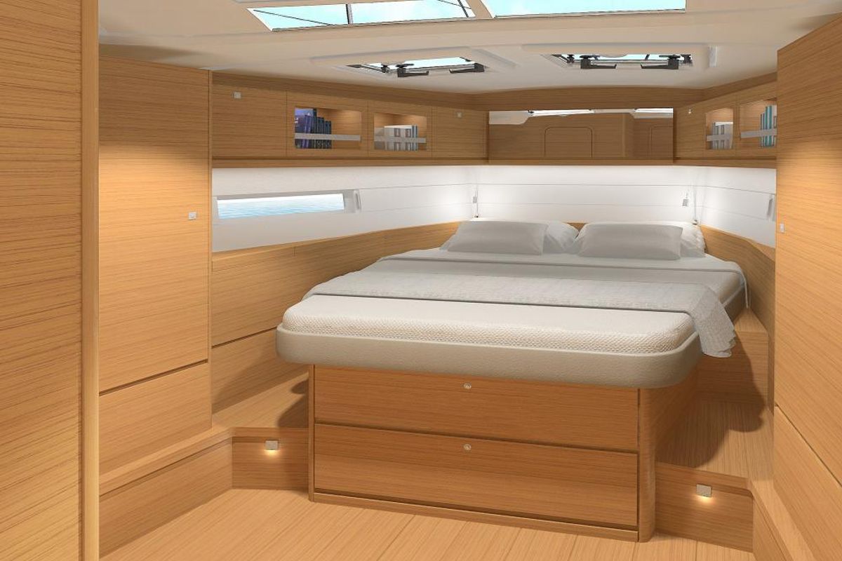 Cabin on Malu', a Dufour 520 Grand Large sailboat at Vibo Valentia, Italy