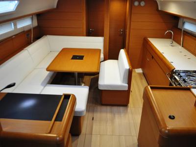 Salon of Ekaterina, a Jeanneau Sun Odyssey 519 sailboat at Marina Delta Kallithea, Greece